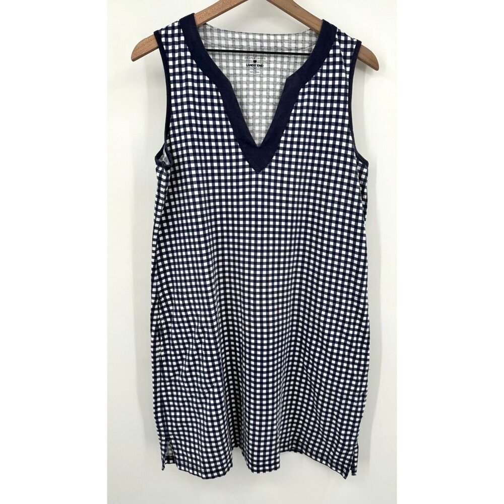 Draper James Lands End Sleeveless Dress Women Medium Gingham Blue Nautical Costa